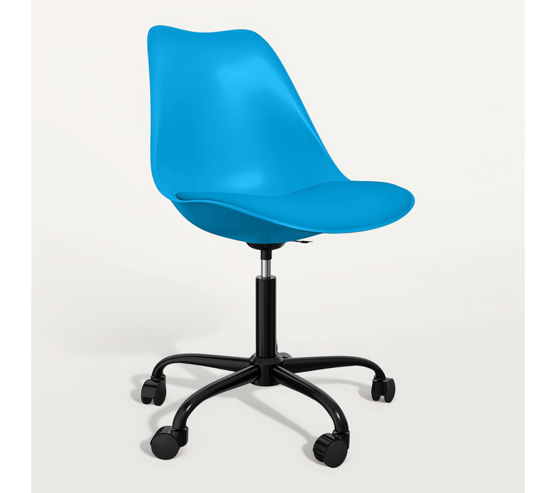 Chaise De Bureau À Roulettes – Pivotante Et Réglable En Hauteur – Base Noire – Bamba Turquoise