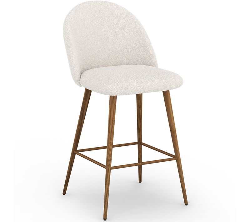 Tabouret Tapissé En Tissu Bouclé - Design Scandinave - 66 Cm - Bennett Blanc