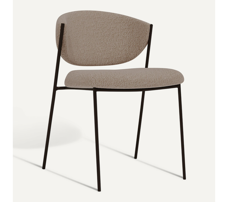 Chaise De Salle À Manger - Tapissée En Tissu Bouclé - Métal Noir - Vara Taupe