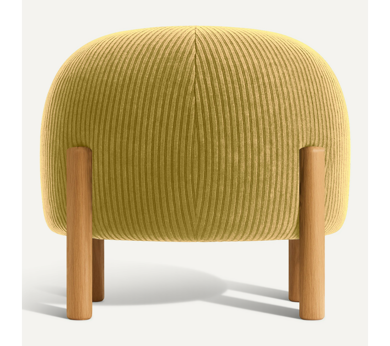 Pouf Rond Tapissé En Velours Côtelé Avec Pieds En Bois Naturel - Merv Moutarde
