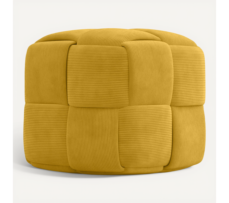 Pouf Carré Tapissé En Velours Côtelé - Design Moderne - Dice Moutarde