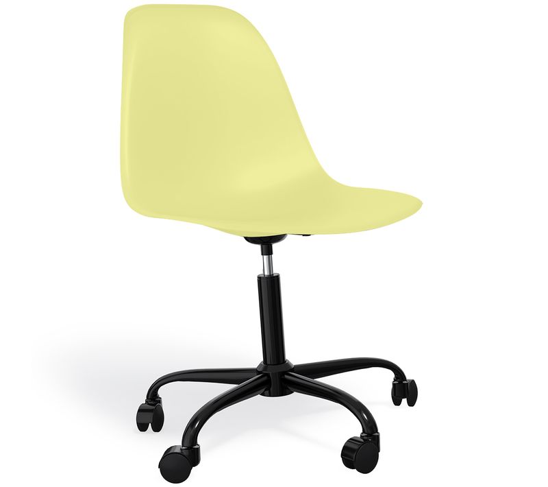 Chaise De Bureau Avec Accoudoirs - Chaise De Bureau à Roulettes - Structure Noire Brielle Jaune Pâle