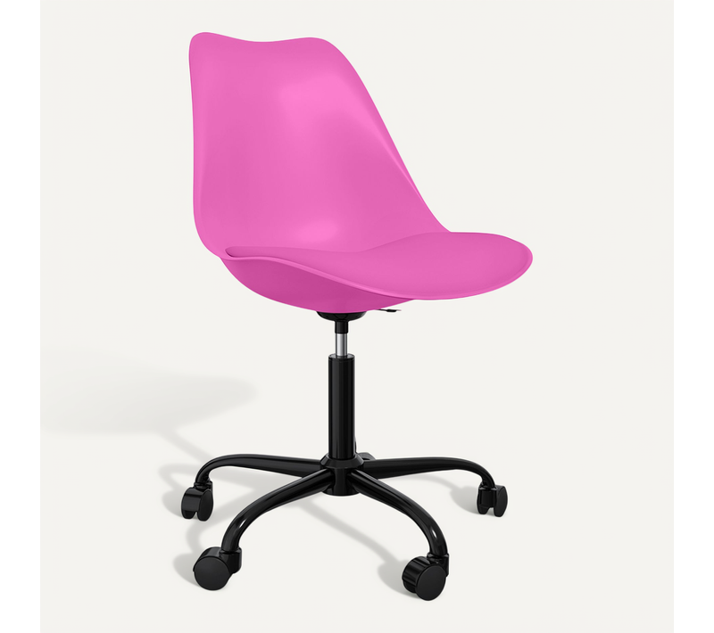 Chaise De Bureau À Roulettes – Pivotante Et Réglable En Hauteur – Base Noire – Bamba Fuchsia