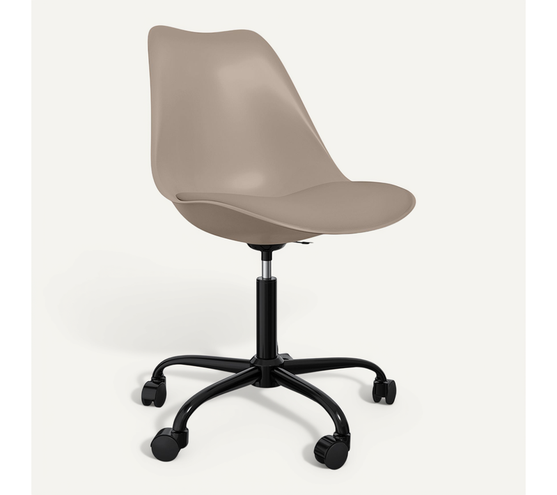 Chaise De Bureau À Roulettes – Pivotante Et Réglable En Hauteur – Base Noire – Bamba Taupe