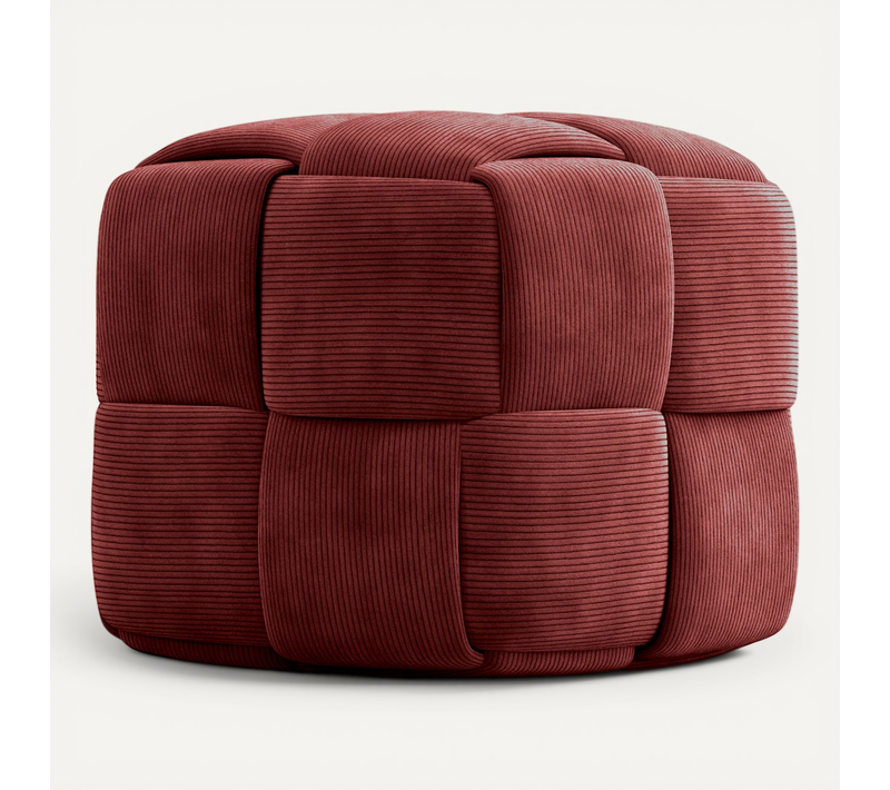 Pouf Carré Tapissé En Velours Côtelé - Design Moderne - Dice Vin