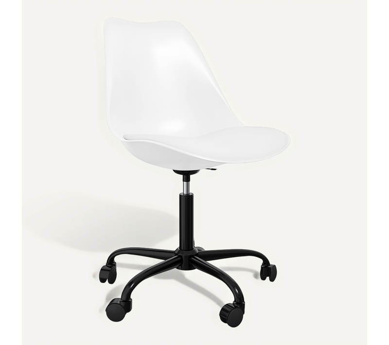 Chaise De Bureau À Roulettes – Pivotante Et Réglable En Hauteur – Base Noire – Bamba Blanc