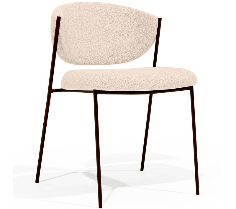 Chaise De Salle À Manger - Tapissée En Tissu Bouclé - Métal Noir - Vara Ivoire
