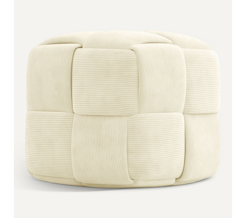 Pouf Carré Tapissé En Velours Côtelé - Design Moderne - Dice Ivoire