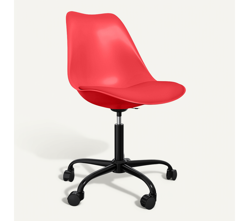 Chaise De Bureau À Roulettes – Pivotante Et Réglable En Hauteur – Base Noire – Bamba Rouge