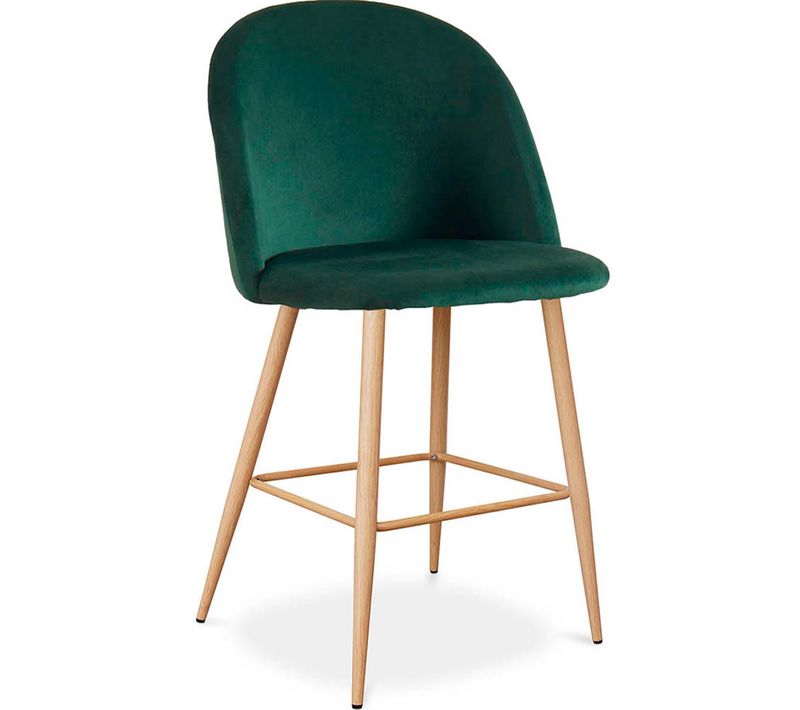 Tabouret Tapissé En Velours - Design Scandinave - 66cm - Bennett Vert Foncé