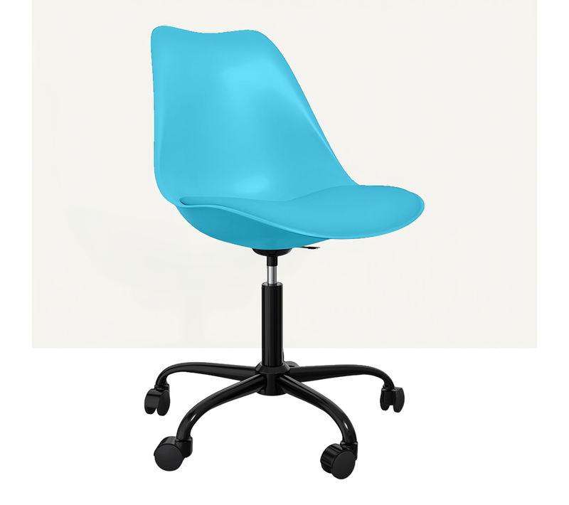 Chaise De Bureau À Roulettes – Pivotante Et Réglable En Hauteur – Base Noire – Bamba Bleu Clair