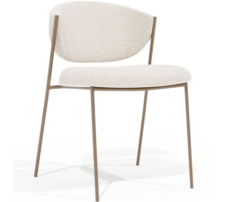 Chaise De Salle À Manger - Tapissée En Tissu Bouclé - Vara Blanc