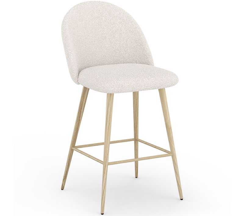 Tabouret Tapissé En Tissu Bouclé - Design Scandinave - 66 Cm - Bennett Blanc