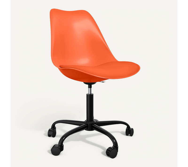 Chaise De Bureau À Roulettes – Pivotante Et Réglable En Hauteur – Base Noire – Bamba Orange