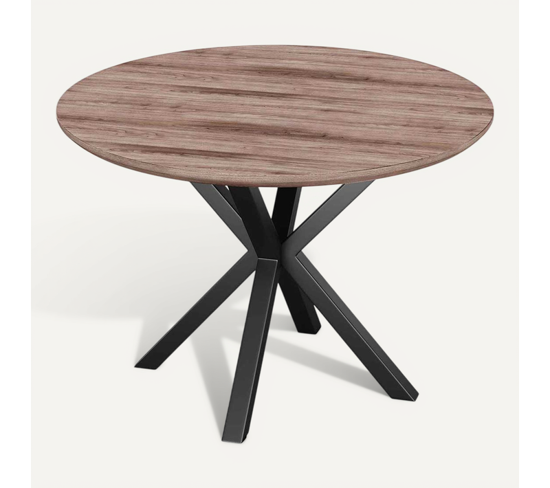 Table À Manger Ronde - Industrielle - Bois Et Métal - Alise Bois Naturel