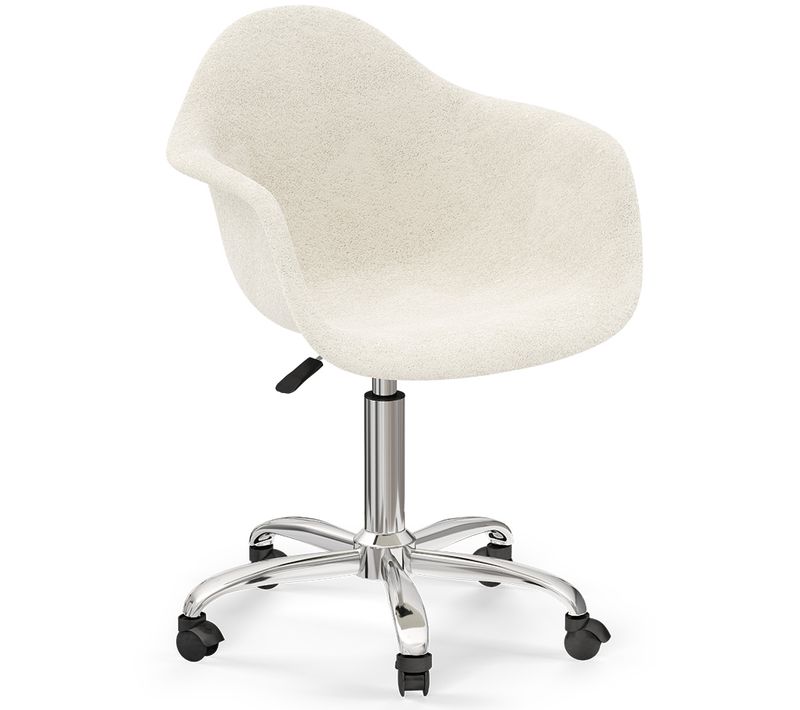 Chaise De Bureau Pivotante En Bouclette Fausse Fourrure Tapissée - Boucles Blanches - Loy Blanc