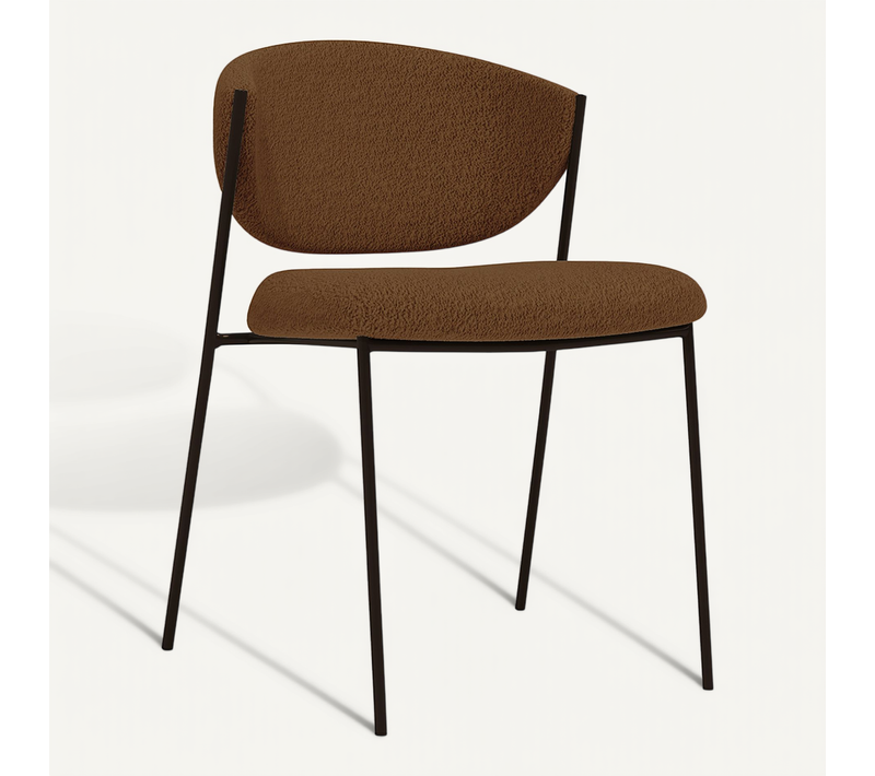 Chaise De Salle À Manger - Tapissée En Tissu Bouclé - Métal Noir - Vara Chocolat