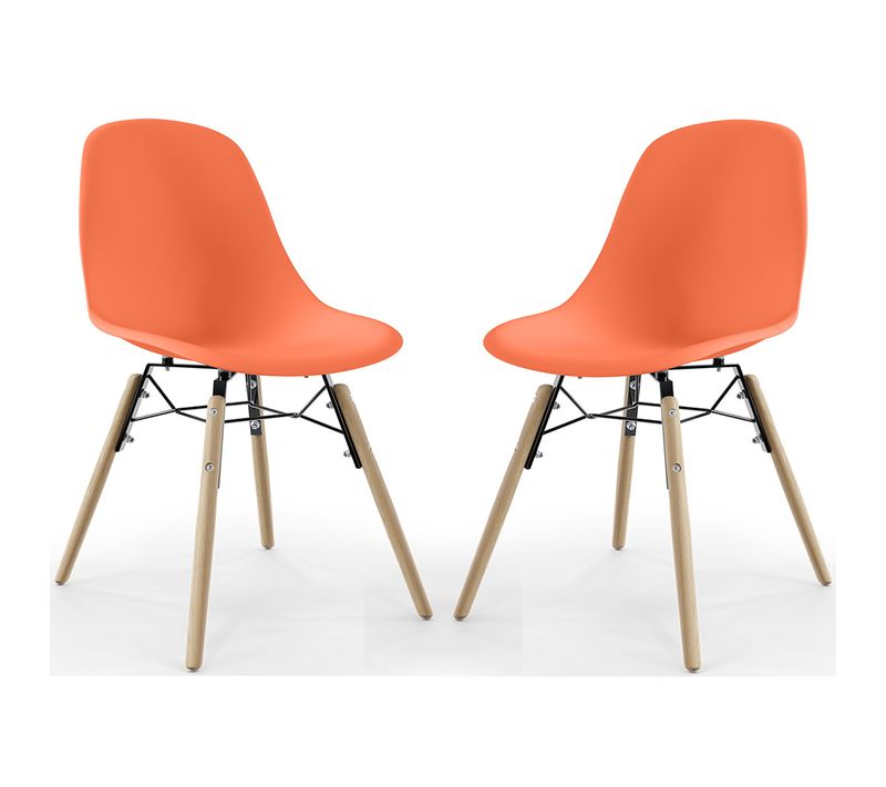 Chaise De Salle À Manger - Design Scandinave - Pieds En Bois - Lot De 2 - Lumi Orange