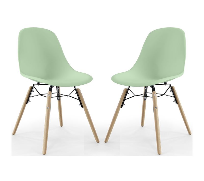 Chaise De Salle À Manger - Design Scandinave - Pieds En Bois - Lot De 2 - Lumi Vert Pastel