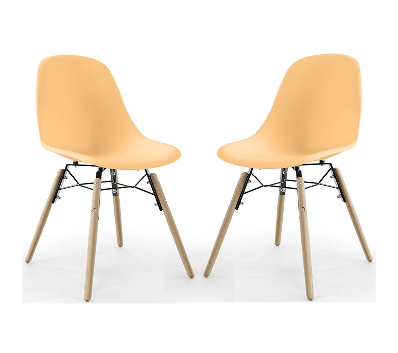 Chaise De Salle À Manger - Design Scandinave - Pieds En Bois - Lot De 2 - Lumi Orange Pâle