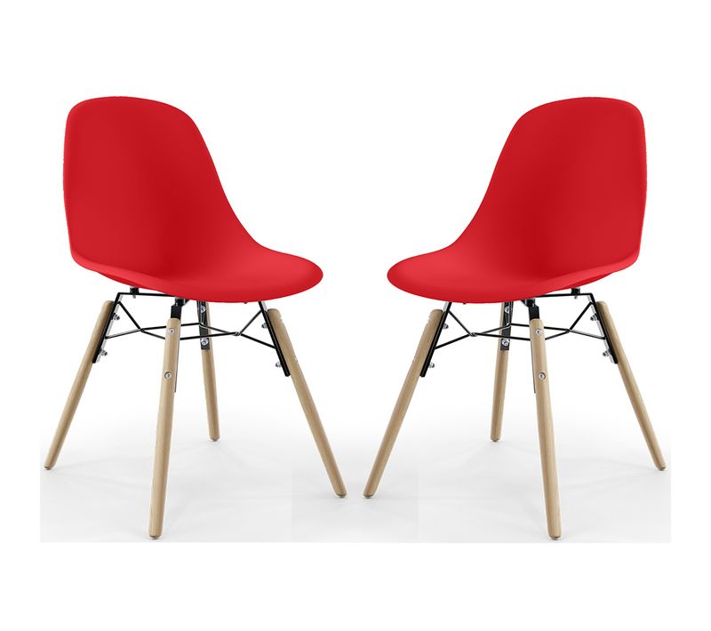 Chaise De Salle À Manger - Design Scandinave - Pieds En Bois - Lot De 2 - Lumi Rouge