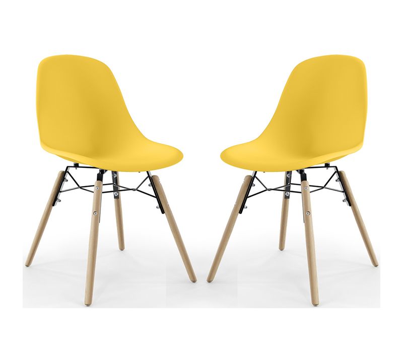 Chaise De Salle À Manger - Design Scandinave - Pieds En Bois - Lot De 2 - Lumi Jaune