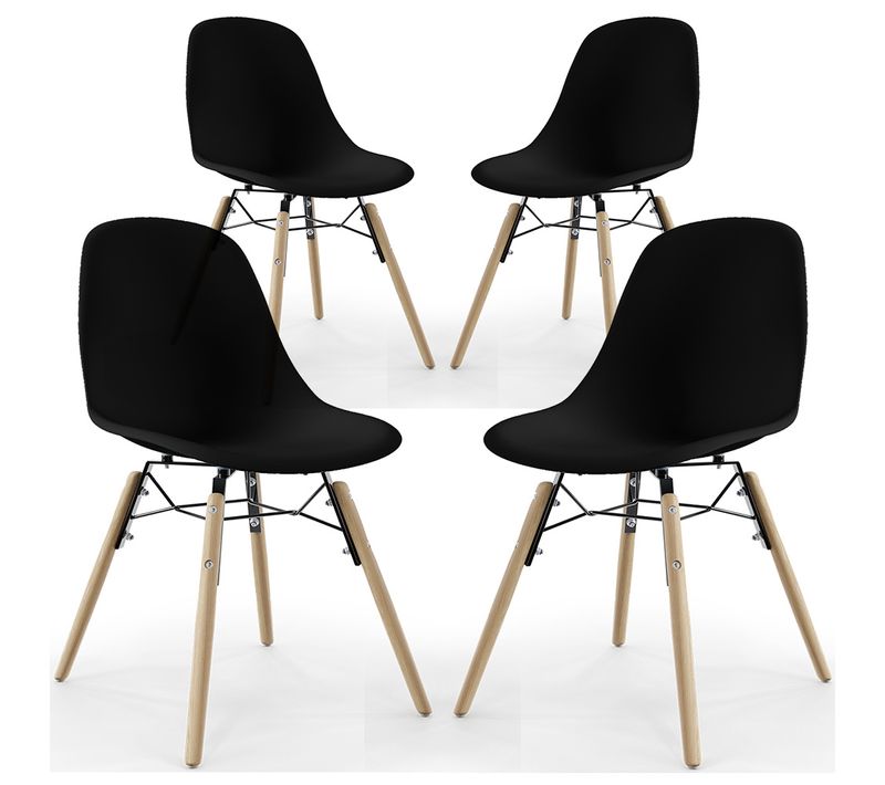 Chaise De Salle À Manger - Design Scandinave - Pieds En Bois - Lot De 4 - Lumi Noir