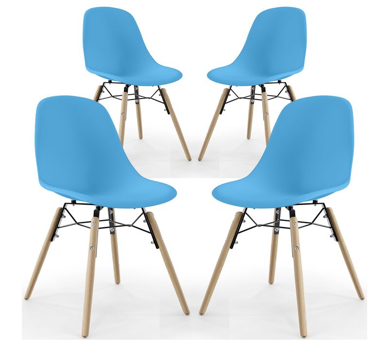 Chaise De Salle À Manger - Design Scandinave - Pieds En Bois - Lot De 4 - Lumi Bleu