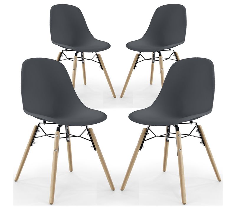 Chaise De Salle À Manger - Design Scandinave - Pieds En Bois - Lot De 4 - Lumi Gris Foncé