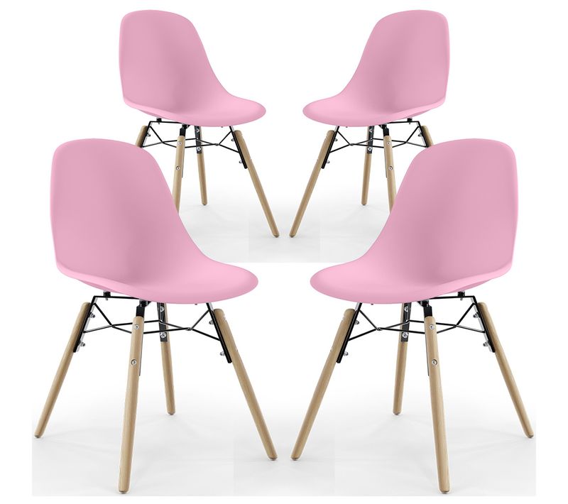 Chaise De Salle À Manger - Design Scandinave - Pieds En Bois - Lot De 4 - Lumi Rose Clair
