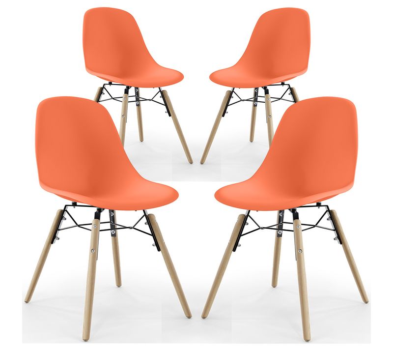 Chaise De Salle À Manger - Design Scandinave - Pieds En Bois - Lot De 4 - Lumi Orange