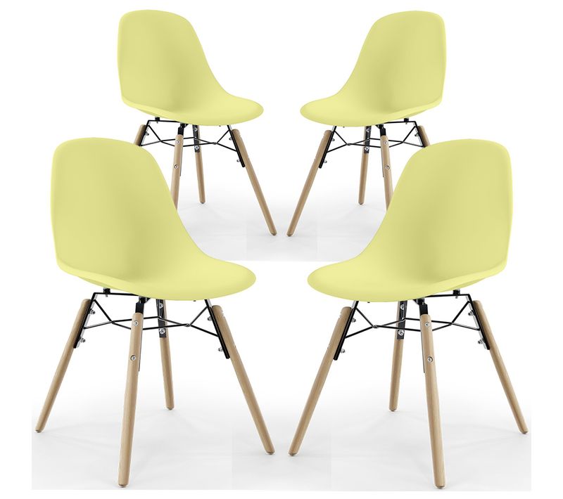 Chaise De Salle À Manger - Design Scandinave - Pieds En Bois - Lot De 4 - Lumi Jaune Pâle