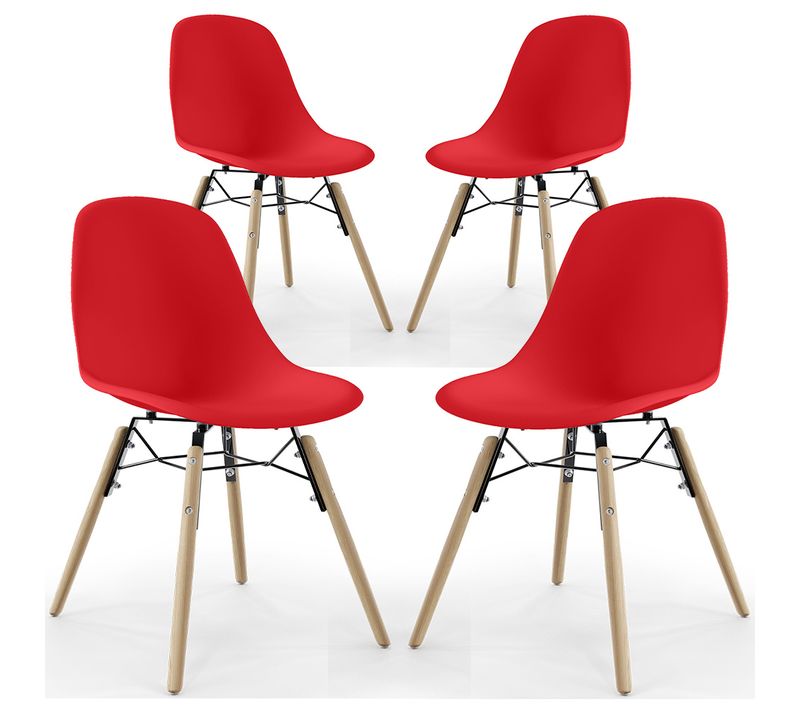 Chaise De Salle À Manger - Design Scandinave - Pieds En Bois - Lot De 4 - Lumi Rouge