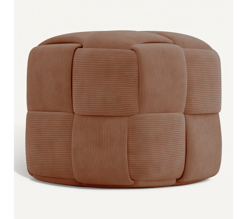 Pouf Carré Tapissé En Velours Côtelé - Design Moderne - Dice Taupe