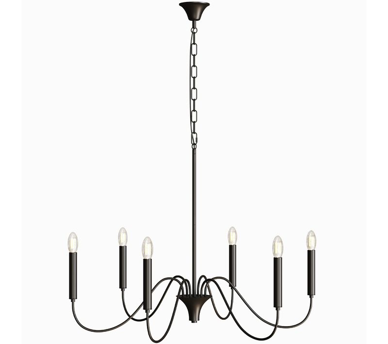 Suspension Métallique Chandelier Noir Mat – 6 Bras - Lumora Noir