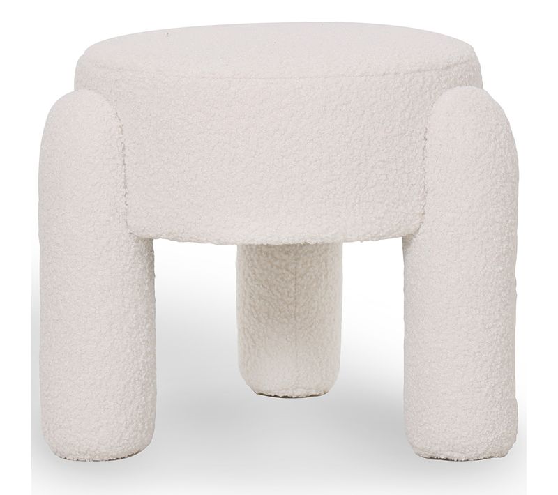 Tabouret Rembourré En Tissu Bouclé Blanc Cassé – Assise Moderne Pour Salon Et Chambre - Doreta Blanc