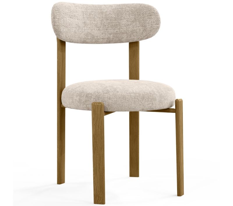 Chaise De Salle à Manger Chenille Rembourrée, Pieds Effet Chêne, Design Ergonomique Et Moderne Blanc