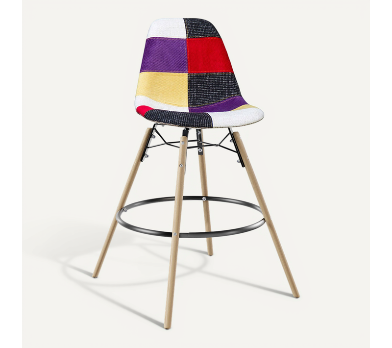 Tabouret De Bar - Rembourrage Patchwork - Design Scandinave Et Pieds En Bois - Elskar Multicolore