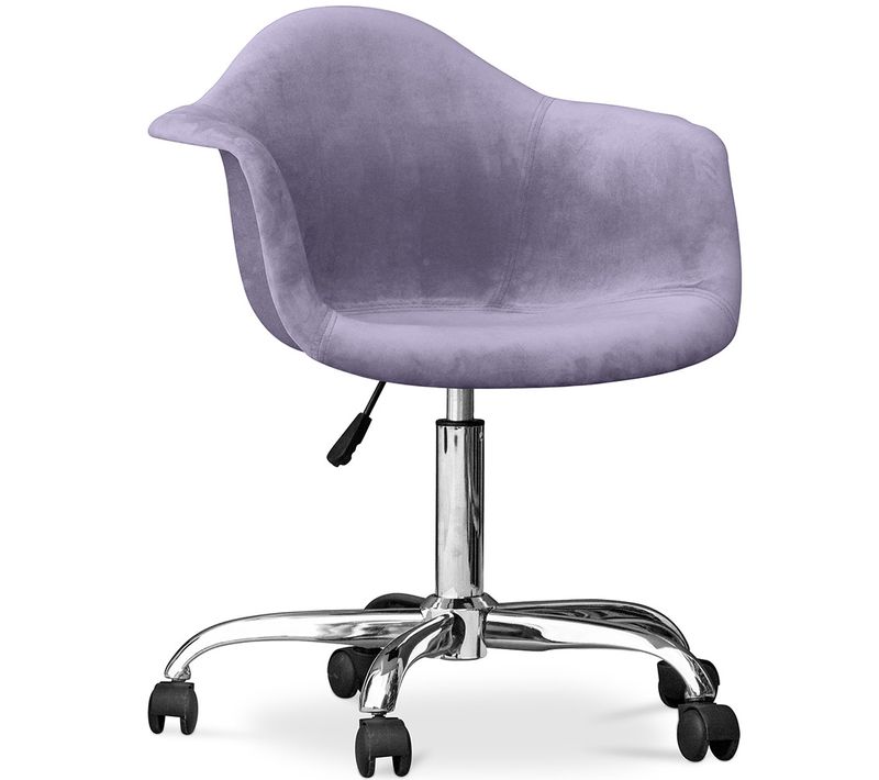 Fauteuil De Bureau Pivotant En Velours Rembourré Avec Roulettes - Loy Violet Pastel