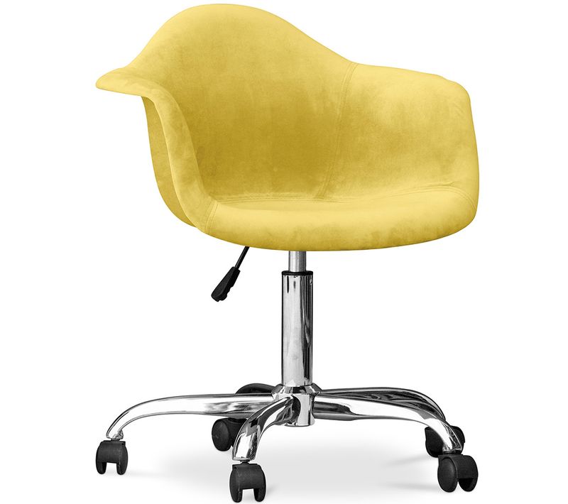 Fauteuil De Bureau Pivotant En Velours Rembourré Avec Roulettes - Loy Jaune
