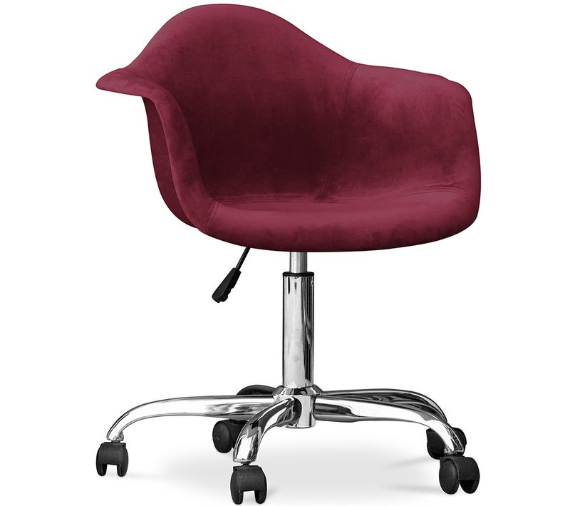 Fauteuil De Bureau Pivotant En Velours Rembourré Avec Roulettes - Loy Rouge Foncé