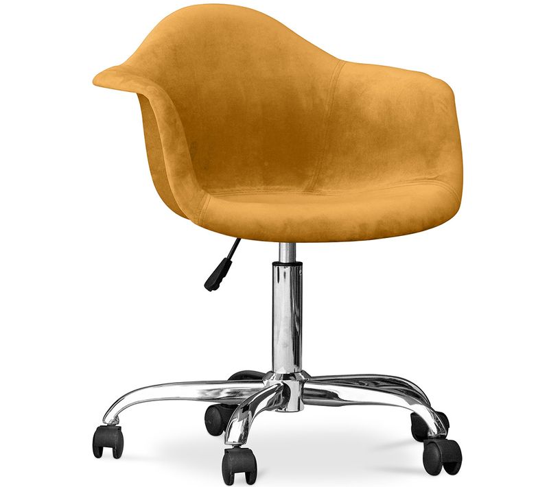 Fauteuil De Bureau Pivotant En Velours Rembourré Avec Roulettes - Loy Moutarde