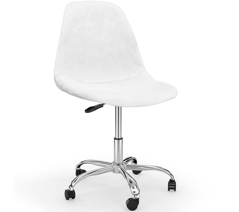 Chaise De Bureau Pivotante Avec Roulettes – Revêtement En Velours – Pieds En Acier - Brielle Blanc