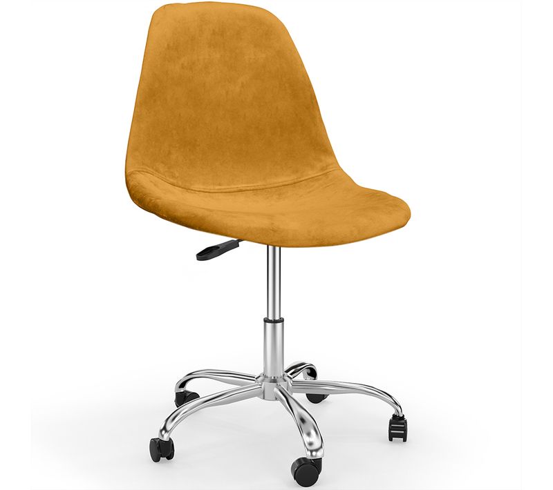 Chaise De Bureau Pivotante Avec Roulettes – Revêtement En Velours – Pieds En Acier - Brielle Moutard