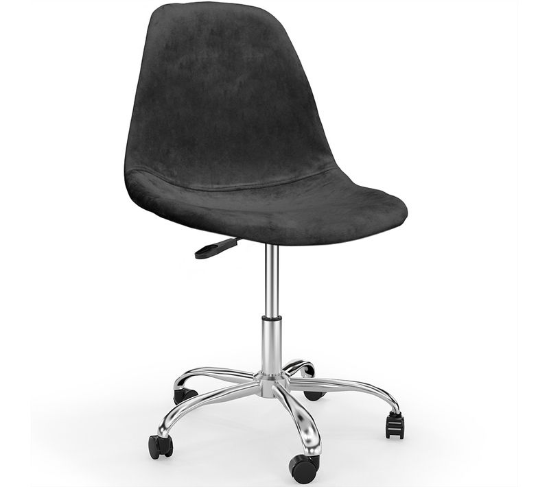 Chaise De Bureau Pivotante Avec Roulettes – Revêtement En Velours – Pieds En Acier - Brielle Noir