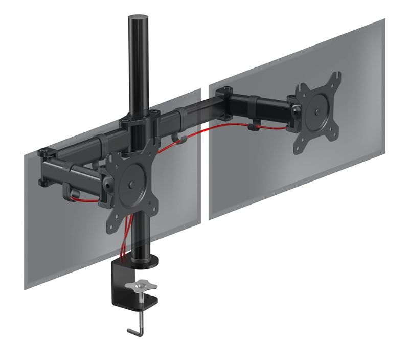Support Double 2 écrans Dm252 Pour Bureau À Pince Hauteur Ajustable Inclinable Vesa 75 / 100