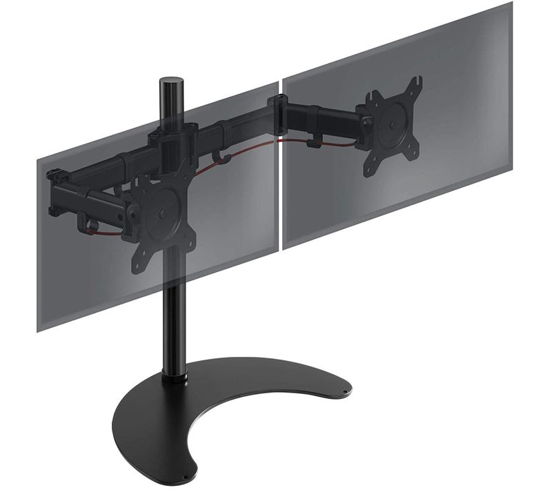 Support Double 2 écrans Dm25d2 Pour Bureau Sur Socle - Hauteur Ajustable - Pivotable - Vesa 75 / 100