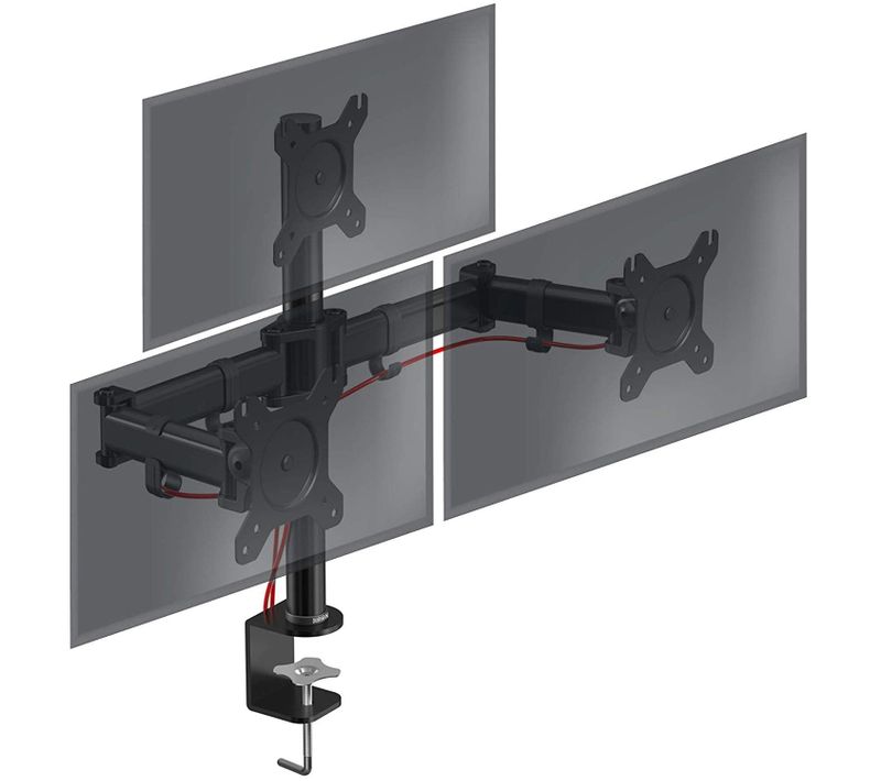 Support Triple 3 écrans Dm253 Pour Bureau À Pince Hauteur Ajustable Inclinable Vesa 75 / 100