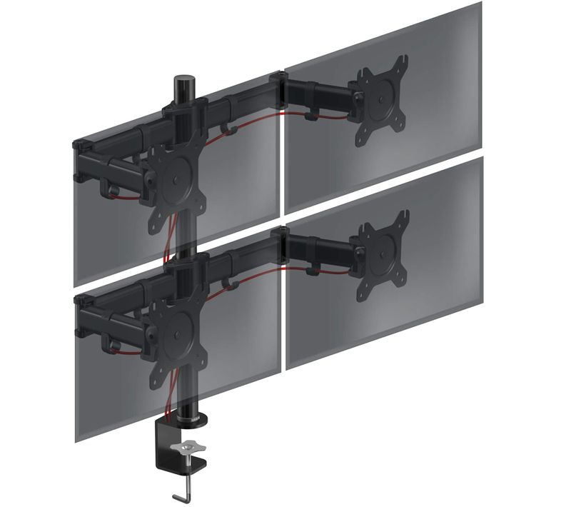 Support Quadruple 4 écrans Dm254 Pour Bureau À Pince - Hauteur Ajustable - Pivotable - Vesa 75 / 100