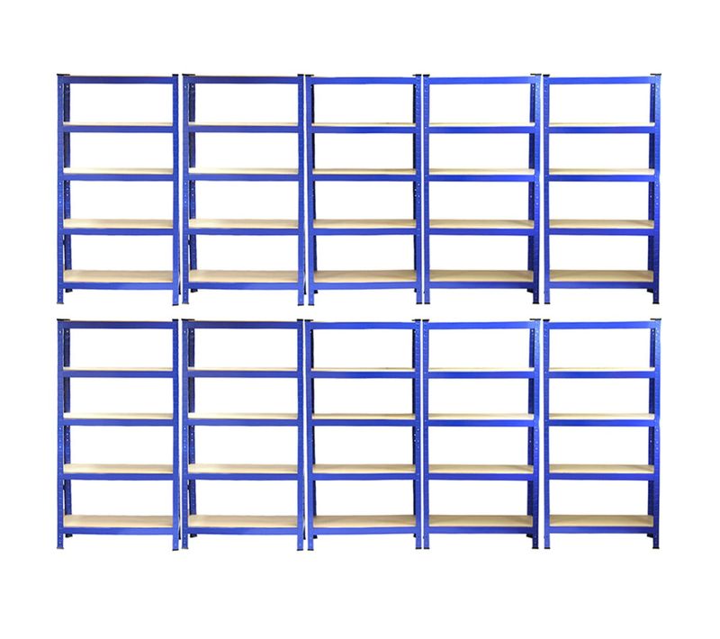10 Rayonnages T-rax En Acier Sans Boulons Bleus 75cm X 30cm X 150cm